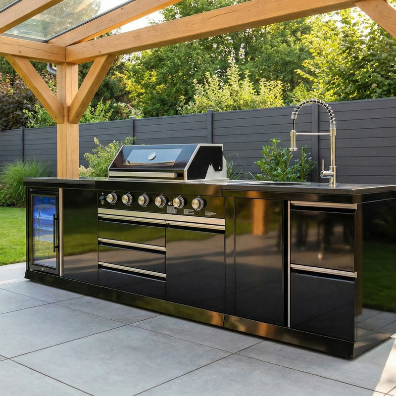 Goriller Outdoor Kitchen | 6-Burner Gas Grill, Sink and Fridge | 3m Compact Luxury Design