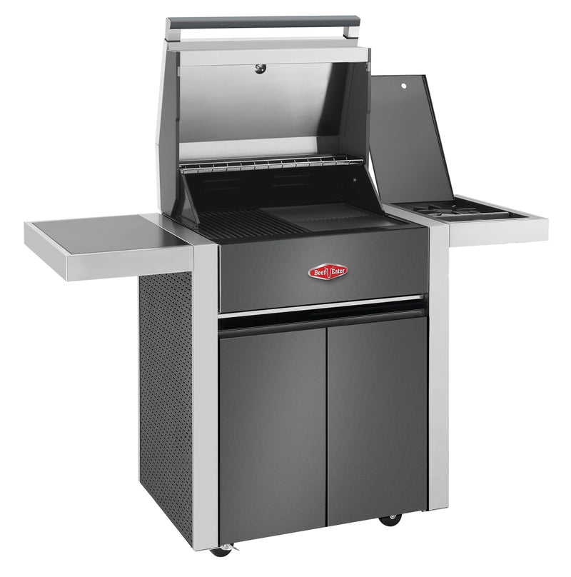 Beefeater 1700 Series - 3 Burner BBQ & Side Burner Trolley - Graphite Grey Enamel