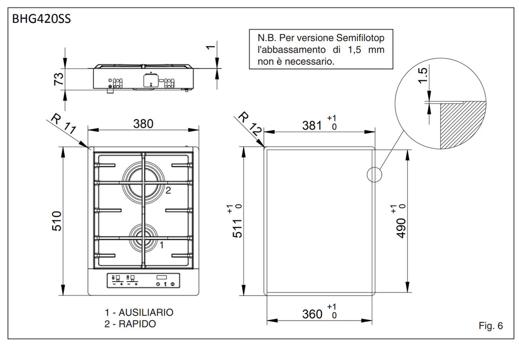 Baumatic BHG420SS 38cm Premium-Line Touch Control Gas Hob in Stainless steel