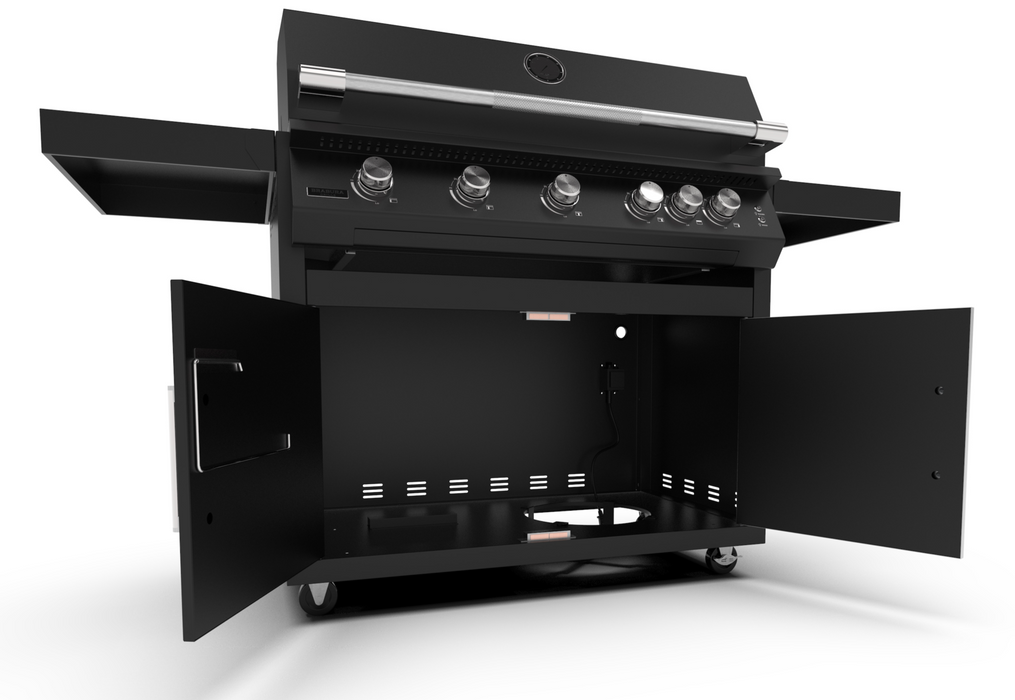 Brabura Fusion 500 Matte Black Built-In Gas BBQ with cart