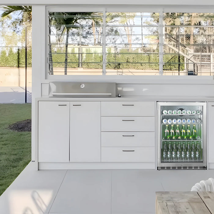 Glass door under-counter outdoor beverage cooler