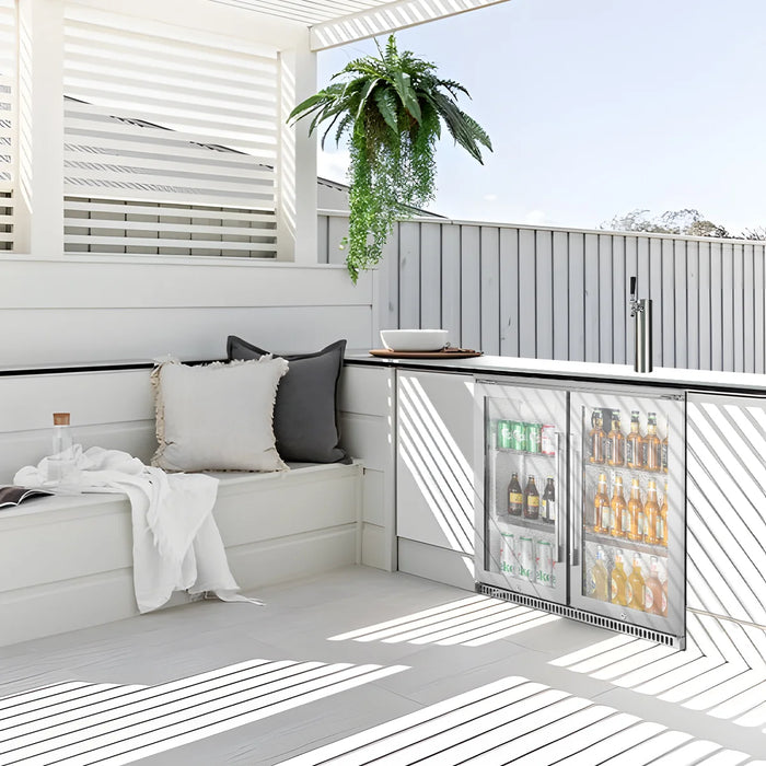 Double glass door outdoor under-counter beverage cooler