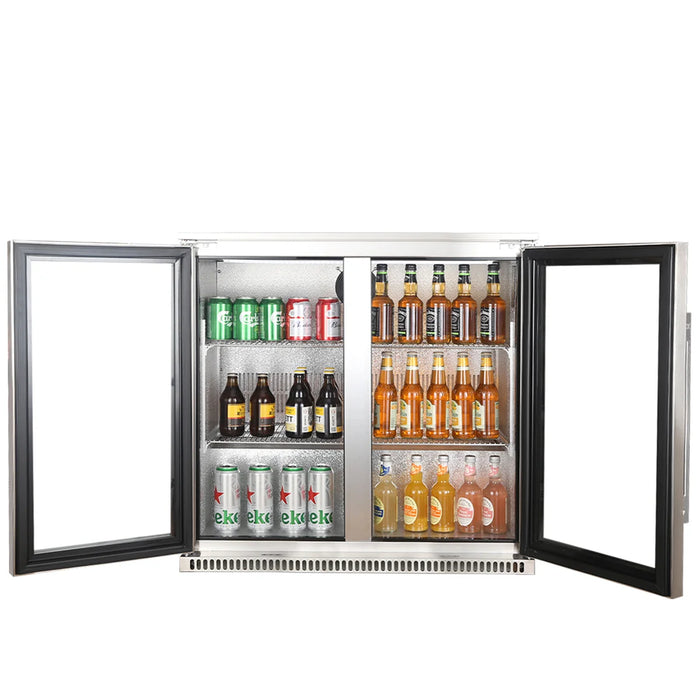 Double glass door outdoor under-counter beverage cooler