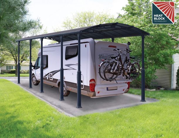 Alpine 12' x 35' Extra High Carport - Grey Aluminium & Twin-wall Polycarbonate Roof Panels