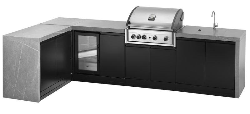 GrandPro Outdoor Kitchen Elite Pro 4 Burner BBQ, Fridge, Sink and WaterFall - 3.4m x 1.5m