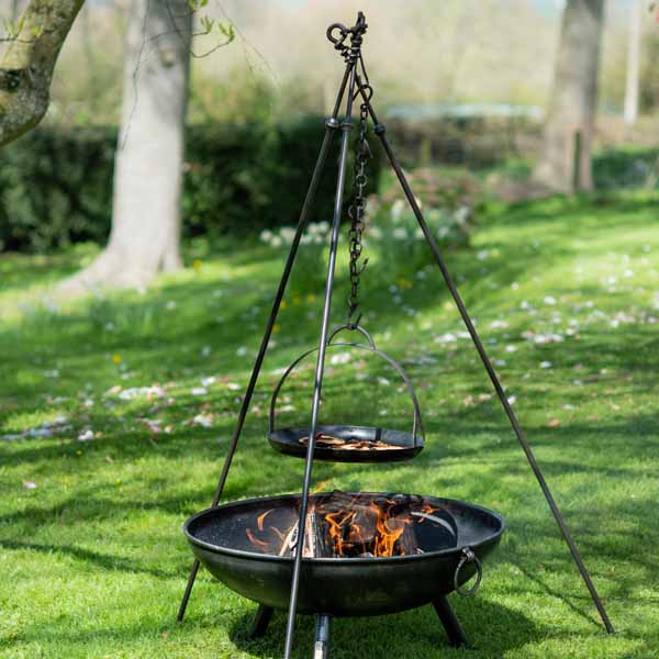 Tripod plus Plain Jane with Swing Arm BBQ Rack Fire Pit 90cm