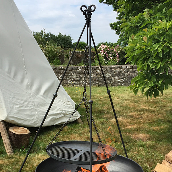 Tripod plus Plain Jane with Swing Arm BBQ Rack Fire Pit 90cm