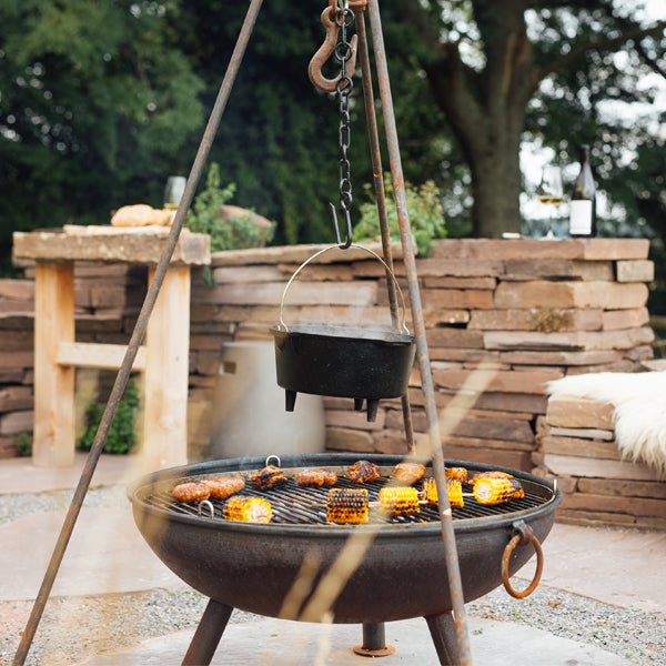 Tripod plus Plain Jane with Swing Arm BBQ Rack Fire Pit 90cm