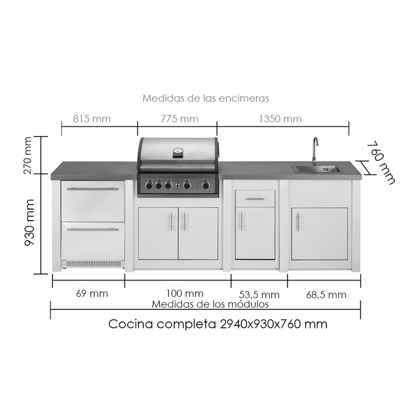 Grandpro by Stoll Aluminum Outdoor Kitchen Pro Elite Sink, and Double Drawer Fridge | 3M