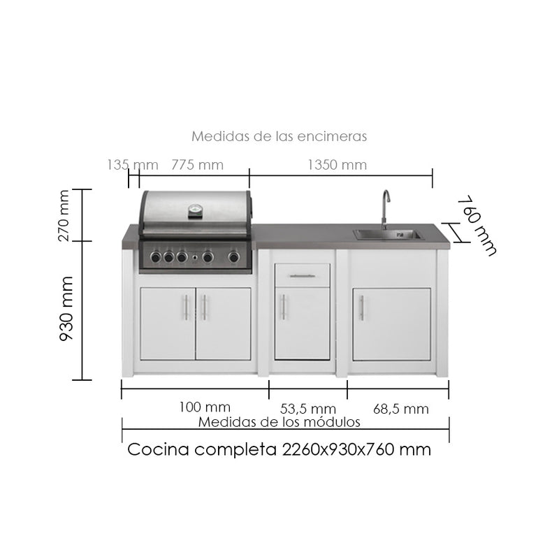 Grandpro by Stoll Aluminum Outdoor Kitchen PRO Elite and Sink | 2.3M