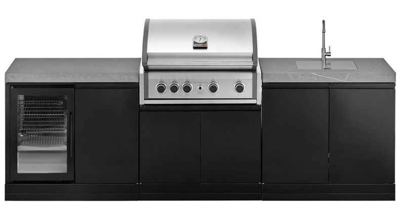 GrandPro Outdoor Kitchen Elite Pro 4 Burner BBQ, Fridge and Sink - 2.7m