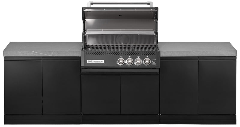 GrandPro Outdoor Kitchen with Black CrossRay 4 Burner BBQ, - 2.8m