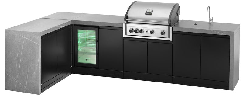 GrandPro Outdoor Kitchen Elite Pro 4 Burner BBQ, Fridge, Sink and WaterFall - 3.4m x 1.5m