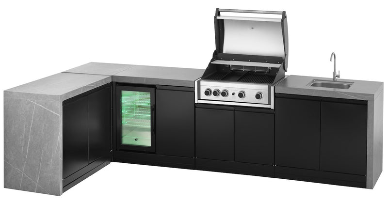 GrandPro Outdoor Kitchen Elite Pro 4 Burner BBQ, Fridge, Sink and WaterFall - 3.4m x 1.5m