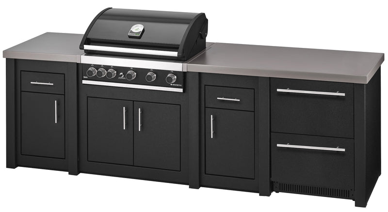 Grandpro by Stoll Aluminum Outdoor Kitchen GrandPro, Green Egg, and Double Drawer Fridge