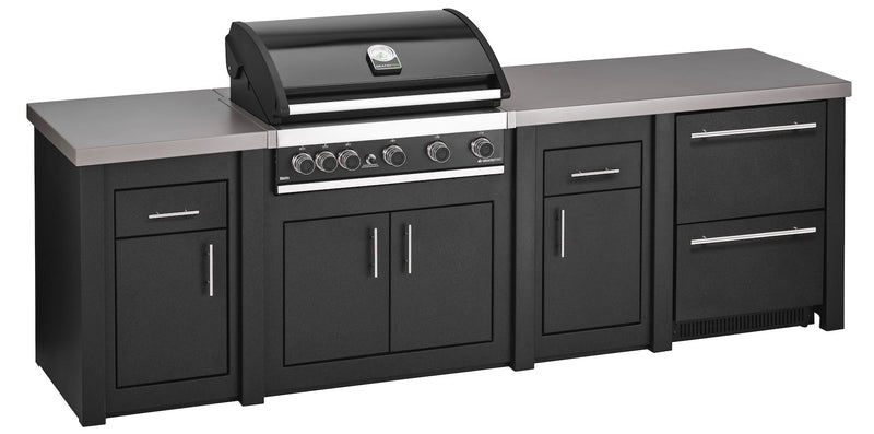 Grandpro by Stoll Aluminum Outdoor Kitchen GrandPro, Green Egg, and Double Drawer Fridge