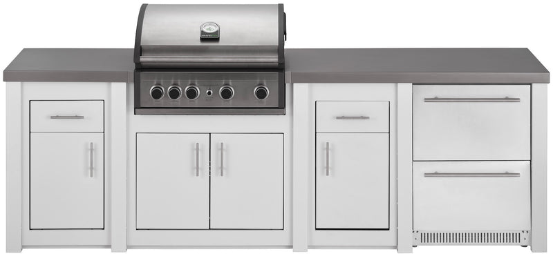 Grandpro by Stoll Aluminum Outdoor Kitchen Pro Elite, Green Egg, and Double Drawer Fridge | 3M