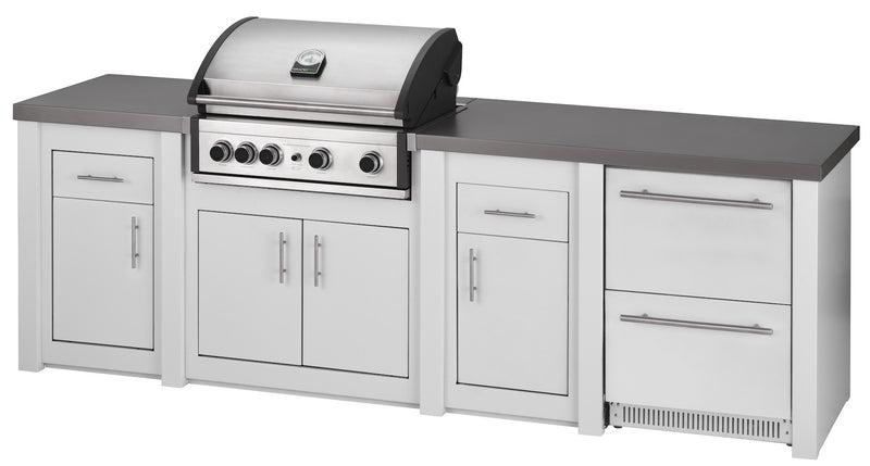 Grandpro by Stoll Aluminum Outdoor Kitchen Pro Elite, Green Egg, and Double Drawer Fridge | 3M