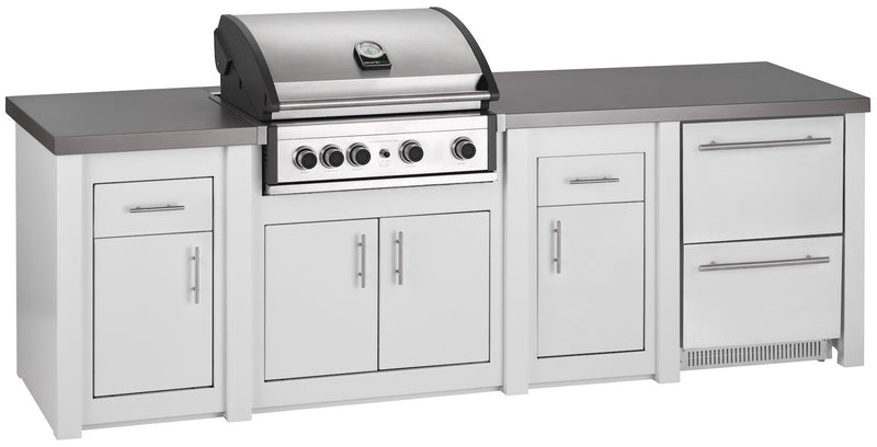 Grandpro by Stoll Aluminum Outdoor Kitchen Pro Elite, Green Egg, and Double Drawer Fridge | 3M