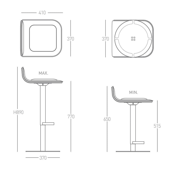 Bar Stool DAVE Height Adjustable anthracite /anthracite x2