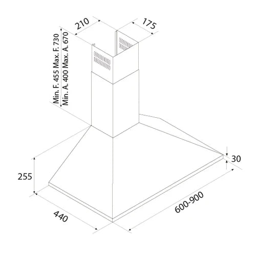 Airforce F0 S4 90cm Wall Mounted Cooker Hood Button Controls in Stainlass Steel Finish