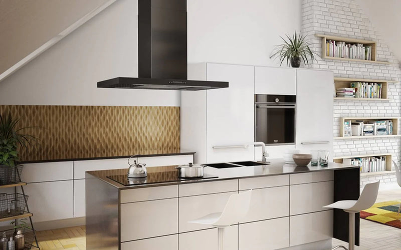 Airforce F200 90cm Black Steel & Black Glass Island Hood Integra Ready