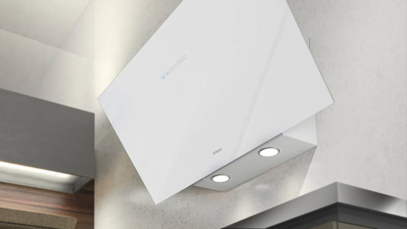 Airforce F203 80cm Angled Wall Mounted Cooker Hood with Touch Controls- White Glass