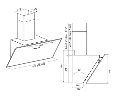 Airforce F203 80cm Angled Wall Mounted Cooker Hood with Touch Controls- White Glass