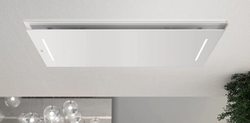 Airforce F207 100cm Easy Up Island Ceiling Cooker Hood with White Steel Surround & Glass Panel Remote Controlled