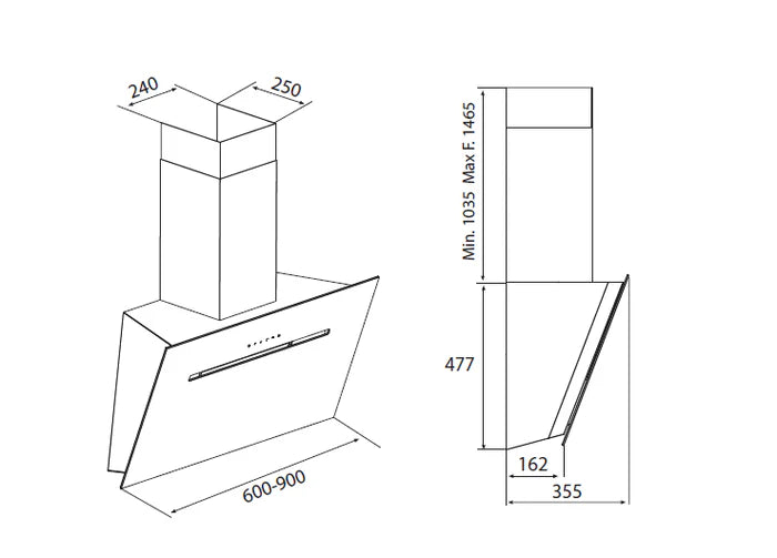 Airforce Foehn 90cm Wall Mounted Cooker Hood with Manually heated glass
