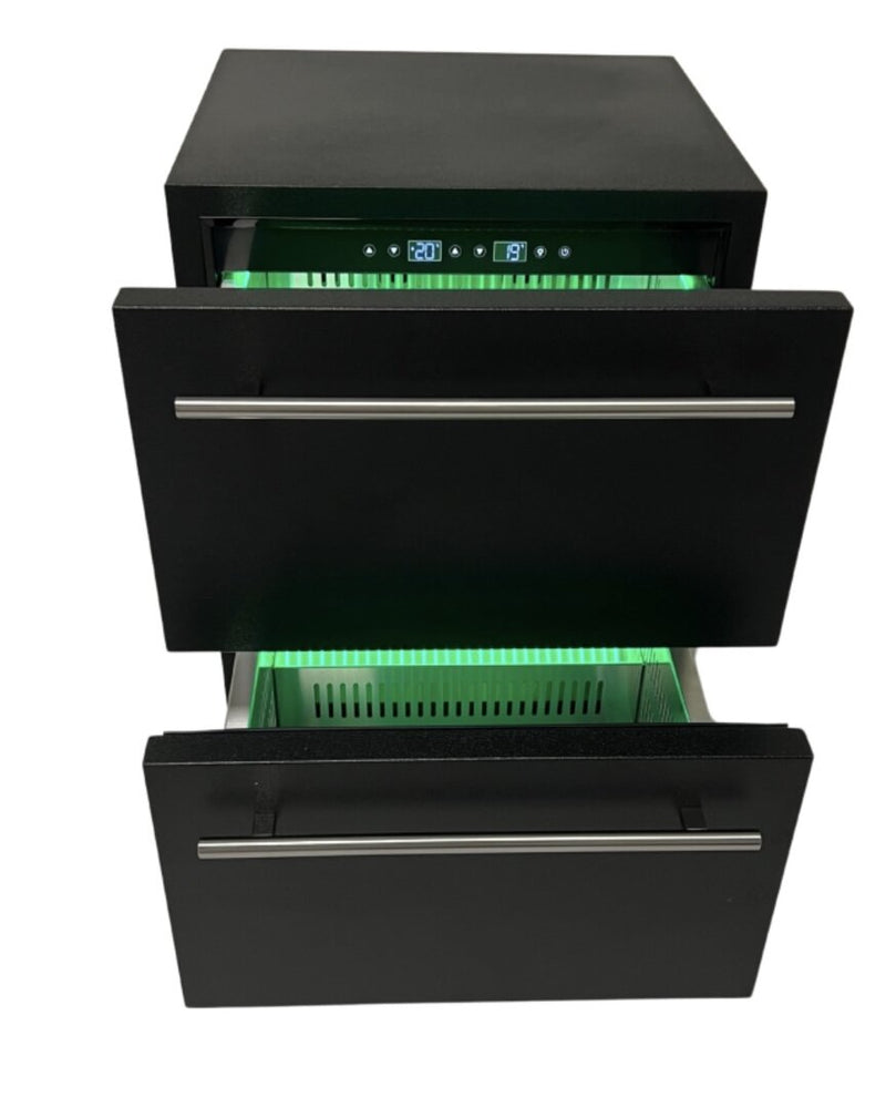 Grandpro by Stoll Aluminum Outdoor Kitchen Graphite, Black Crossray Sink, and Double Drawer Fridge | 3M