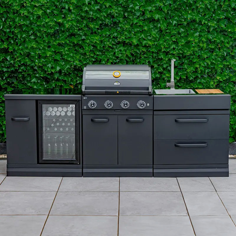 GRLLR Outdoor Kitchen 4 Burner Fridge and Sink | Full length 2.5M