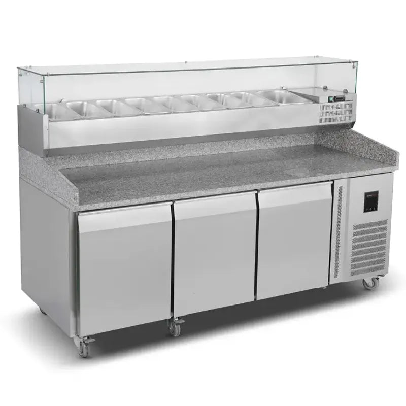 Pizza Counter Full-Set w. Gutter Refrigerated w. 3 door 540 liters