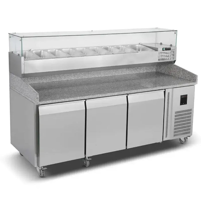 Pizza Counter Full-Set w. Gutter Refrigerated w. 3 door 540 liters