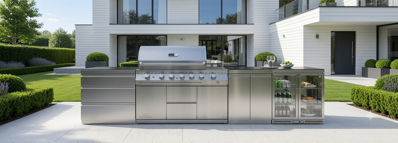 Whistler Outdoor Kitchen 6 Burner BBQ, Fridge, Triple Drawer and Gas Bottle Cabinet | 4M