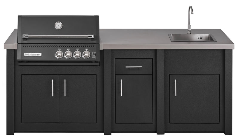 Grandpro by Stoll Aluminum Outdoor Kitchen Graphite Black Crossray, and Sink | 2.4M