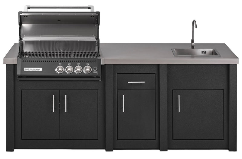 Grandpro by Stoll Aluminum Outdoor Kitchen Graphite Black Crossray, and Sink | 2.4M