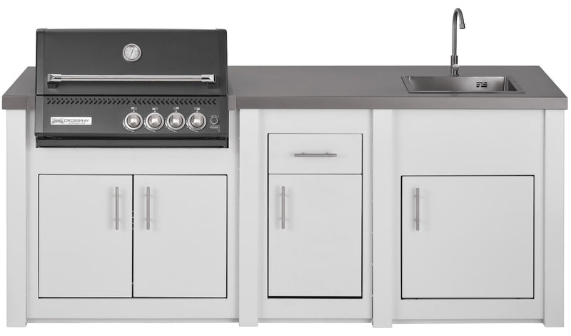 Grandpro by Stoll Aluminum Outdoor Kitchen White Black Crossray, Green Egg and Sink | 3.2M