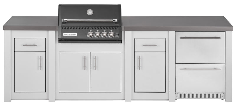 Grandpro by Stoll Aluminum Outdoor Kitchen White, Black Crossray, and Double Drawer Fridge | 3M