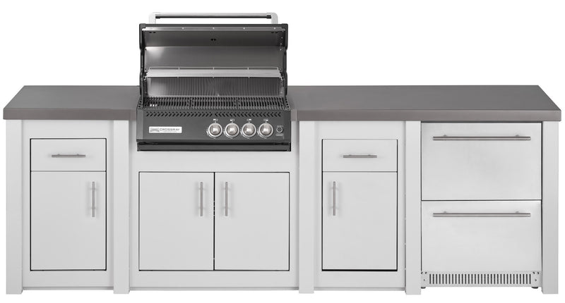 Grandpro by Stoll Aluminum Outdoor Kitchen White, Black Crossray, and Double Drawer Fridge | 3M
