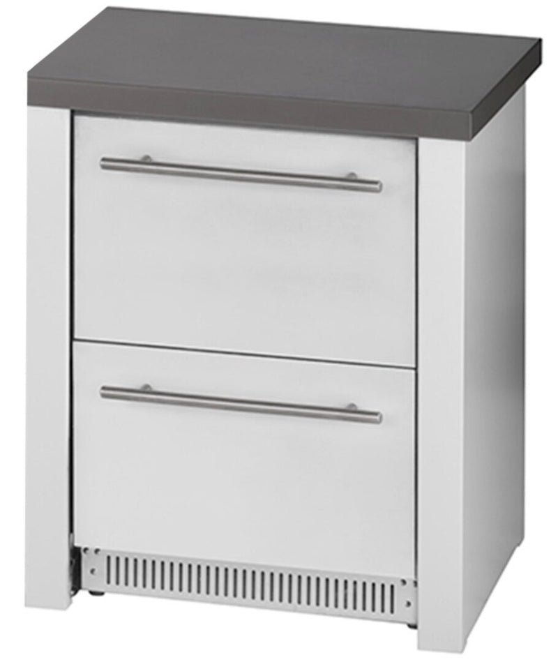 Grandpro by Stoll Aluminum Outdoor Kitchen White, Black Crossray, and Double Drawer Fridge | 3M