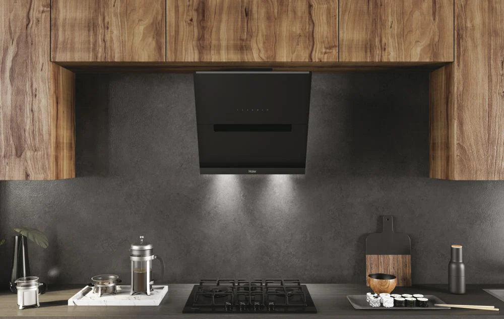 Haier 90cm Series 6 Wall Angled Cooker Hood WIFI in Black