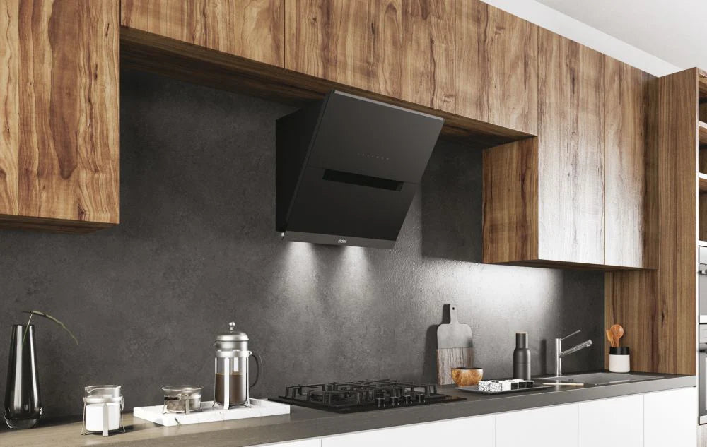 Haier 90cm Series 6 Wall Angled Cooker Hood WIFI in Black