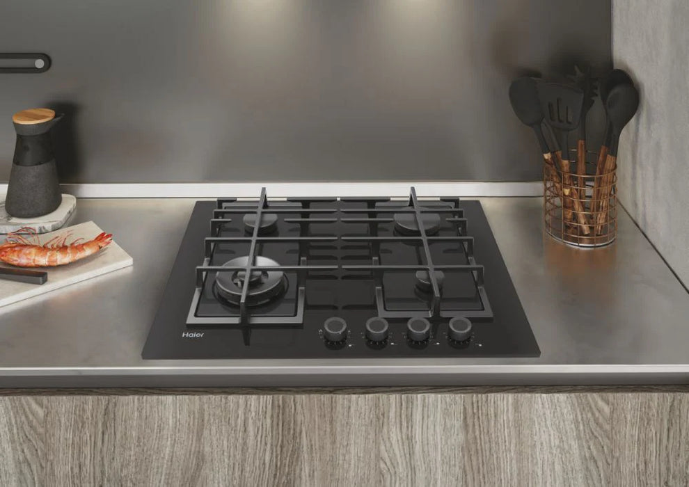 Haier HAVG5BF4S2B 60cm Gas on Black Glass 4 Ring Hob