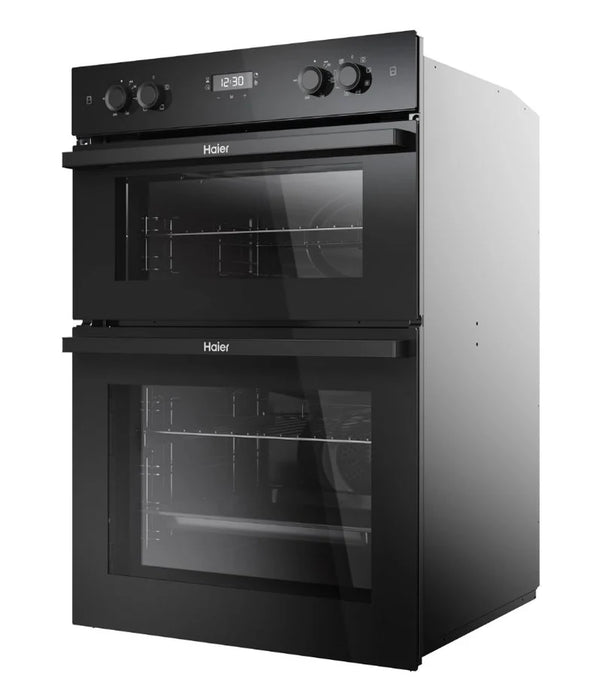 Haier HWO9M2M5B Series 2 Built-In 90cm Double Oven with Advanced Features - Black Glass &amp; Stainless Steel Trim