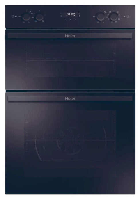 Haier HWO9M2M5B Series 2 Built-In 90cm Double Oven with Advanced Features - Black Glass &amp; Stainless Steel Trim