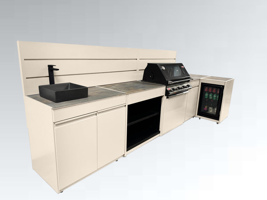 Vision Outdoor Kitchen L Shape Beefeater 4 Burner, Fridge and Sink