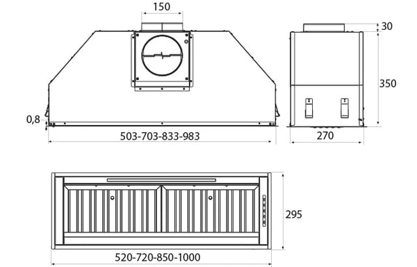 Airforce INCASSO PRO 52cm Stainless Steel Built-in Canopy Cooker Hood