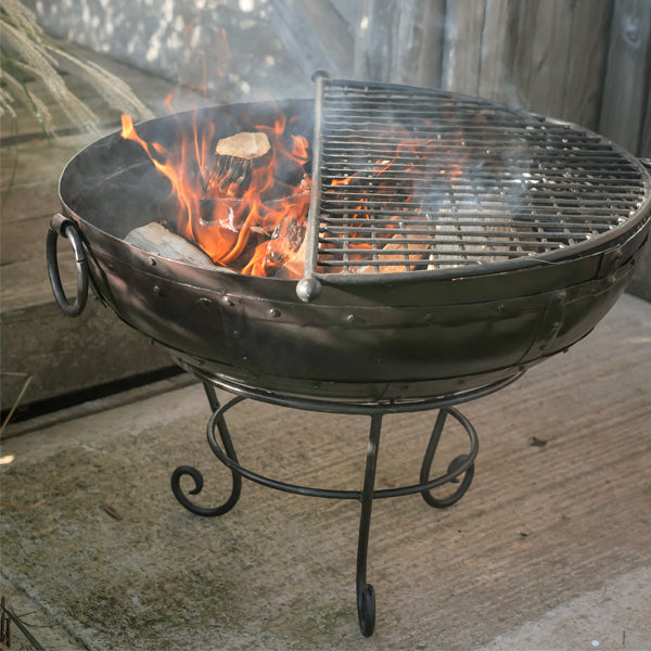 Indian Fire Bowl with Half Moon BBQ Rack