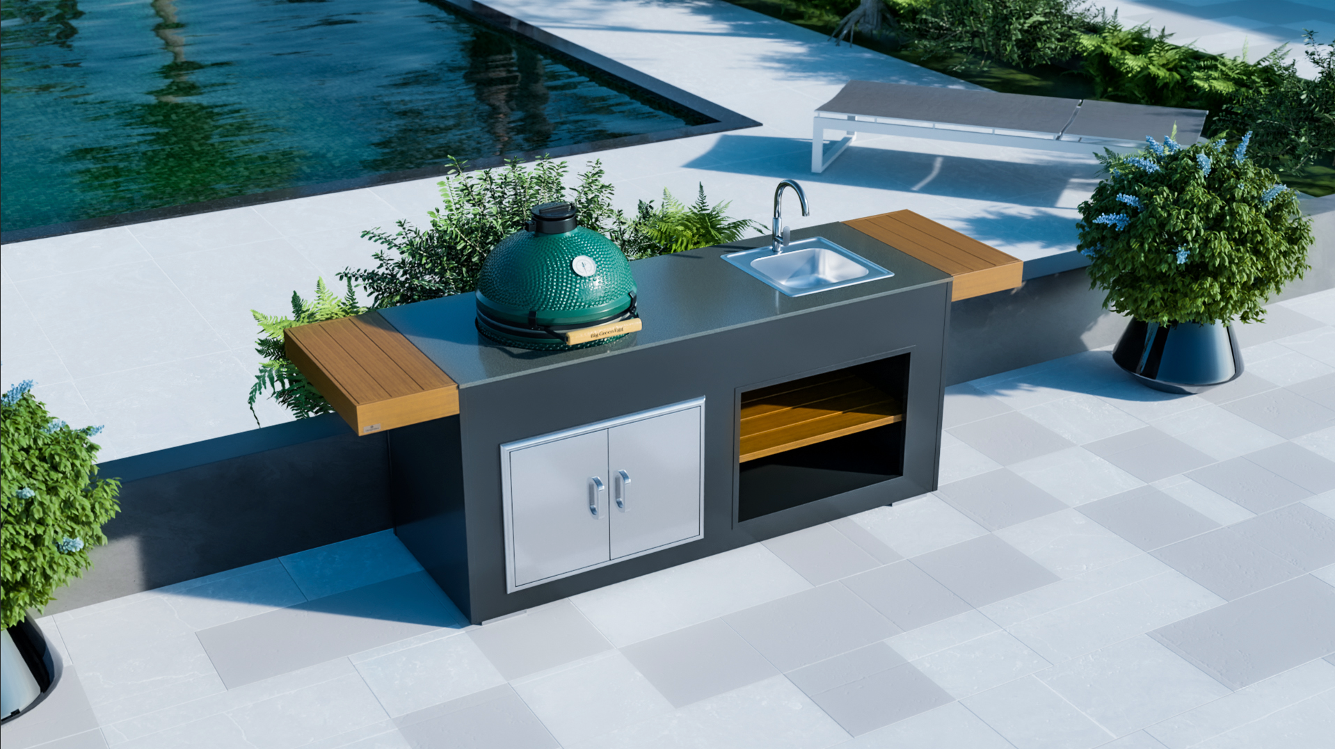 Outdoor Kitchen With Egg Big Green Egg Kitchen Modern Patio